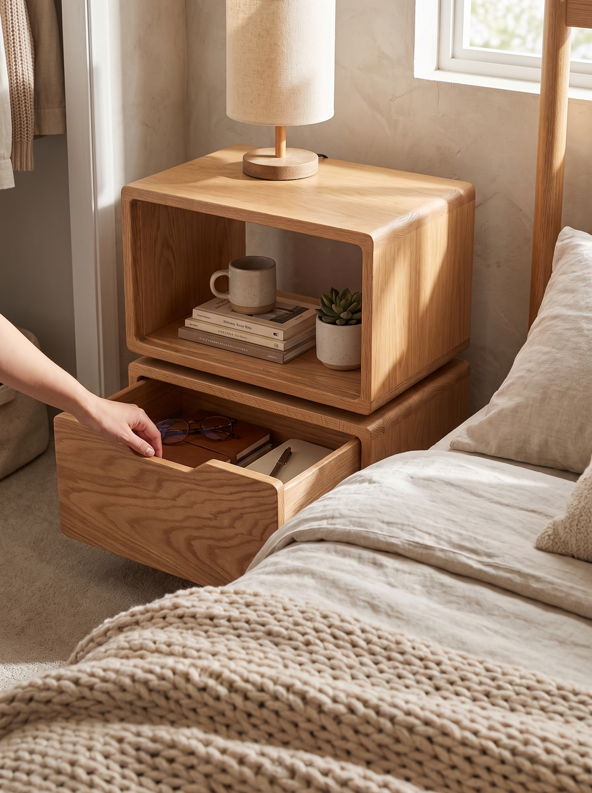 TWIST oak side table hidden storage
