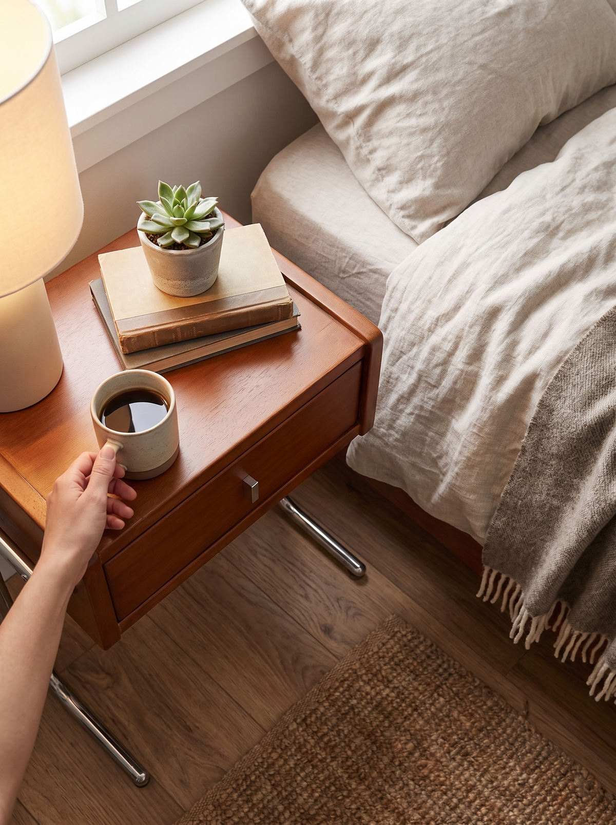 NOBUO side table top detail in use