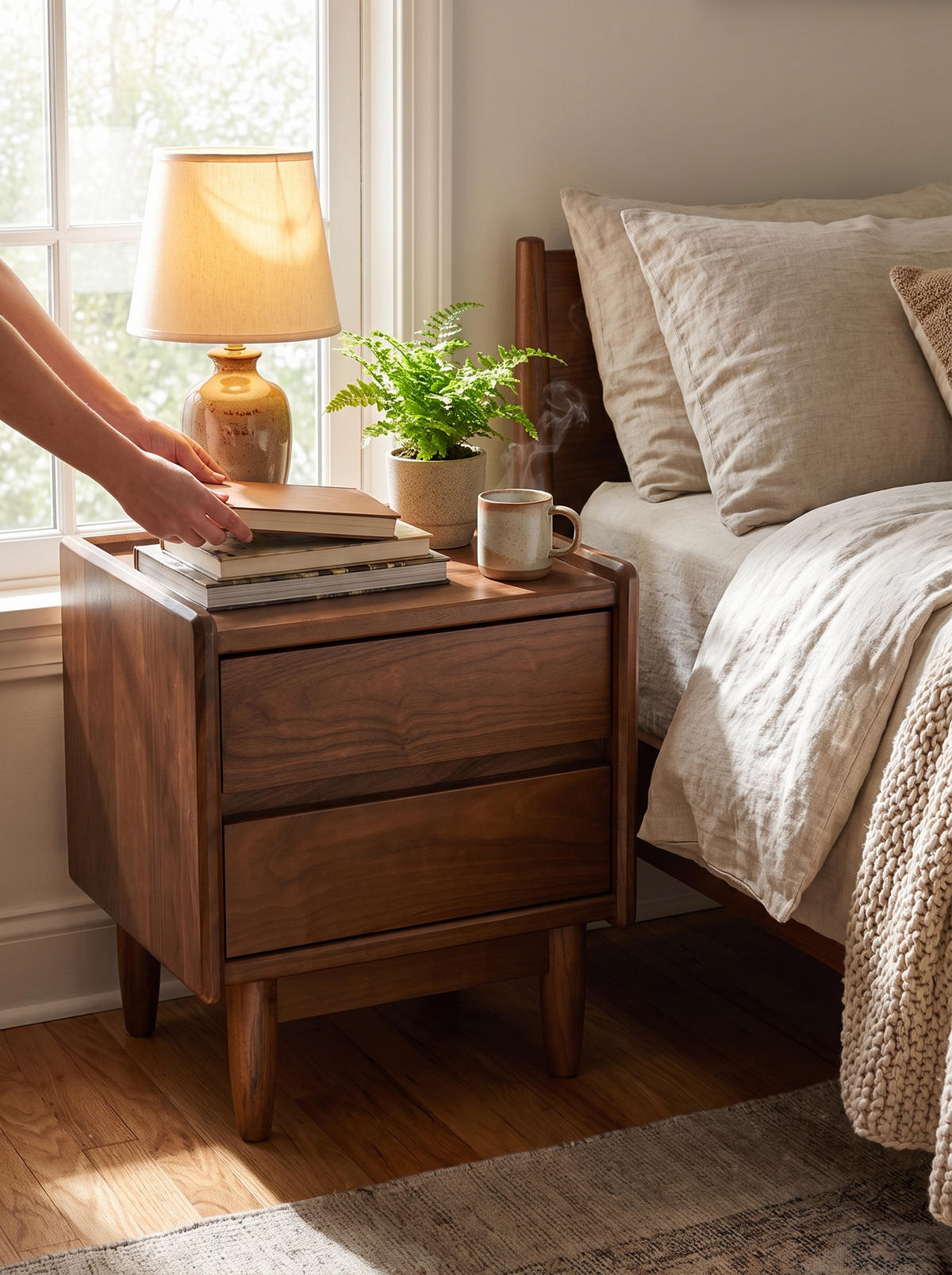 VISTA walnut side table grain detail