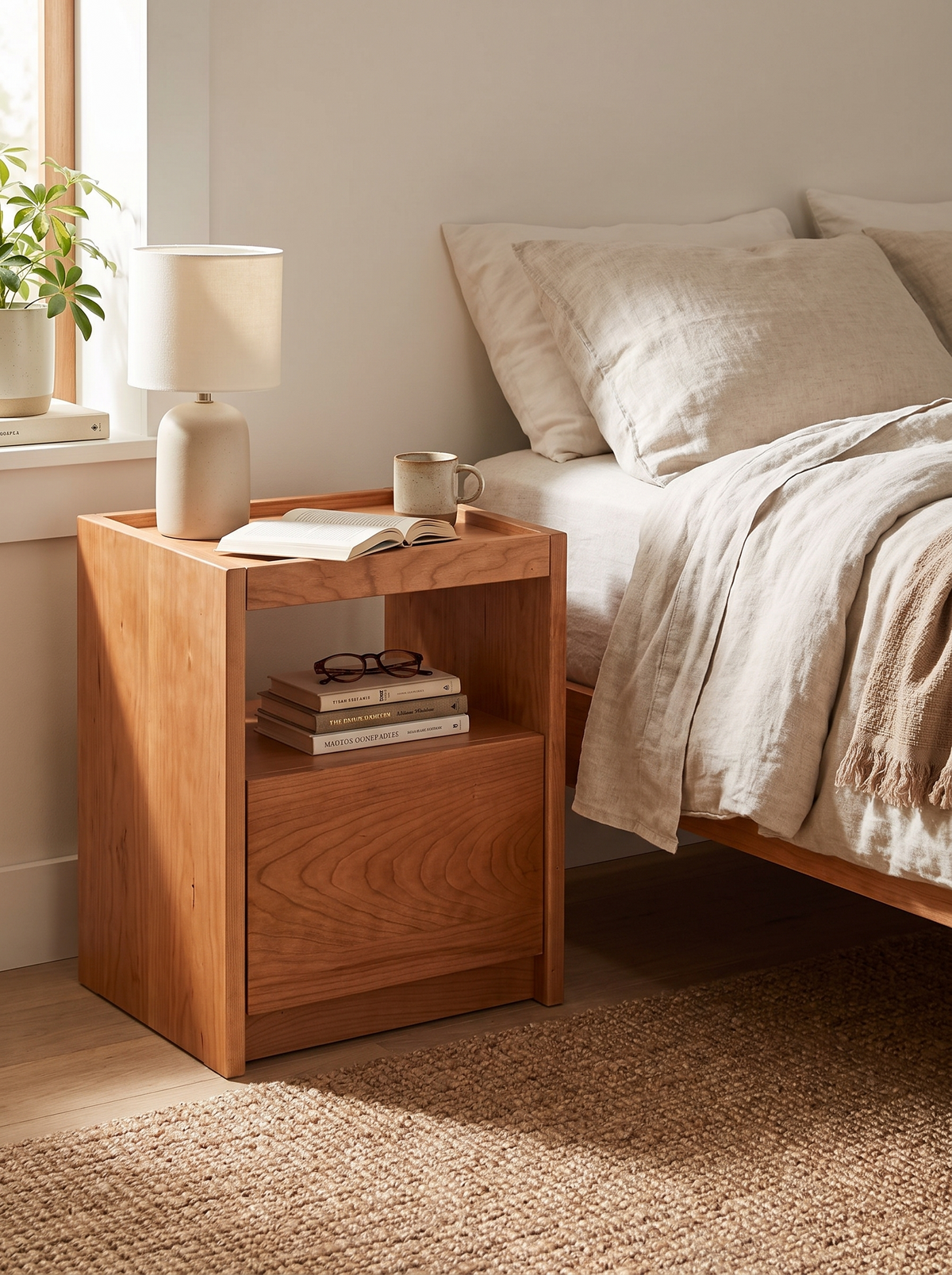 SUGAR cherry pedestal side table in a room