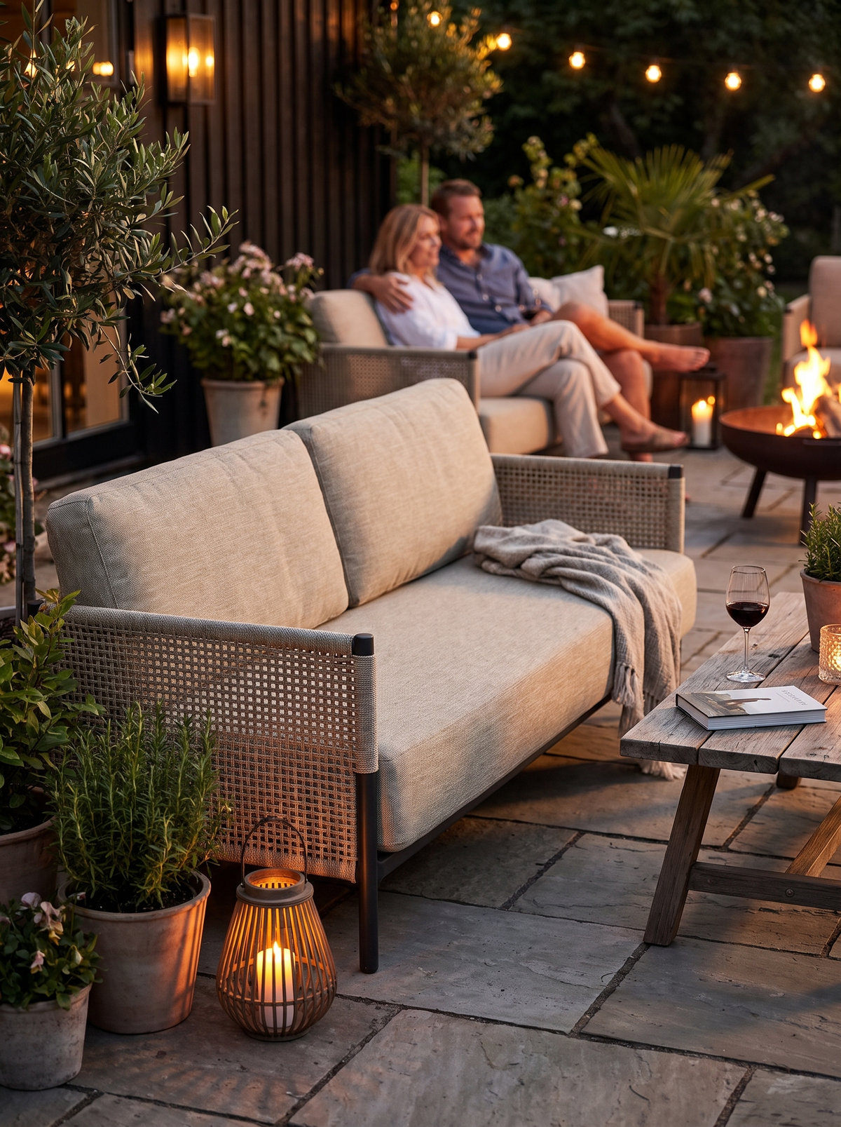 Saratoga Charcoal Aluminum Sofa lifestyle 1