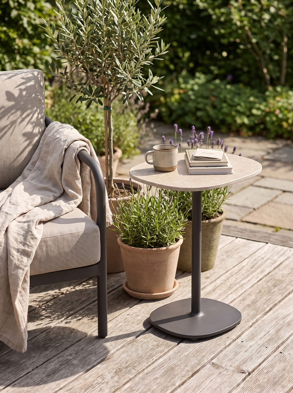 Saratoga Charcoal Aluminum Side Table lifestyle 2