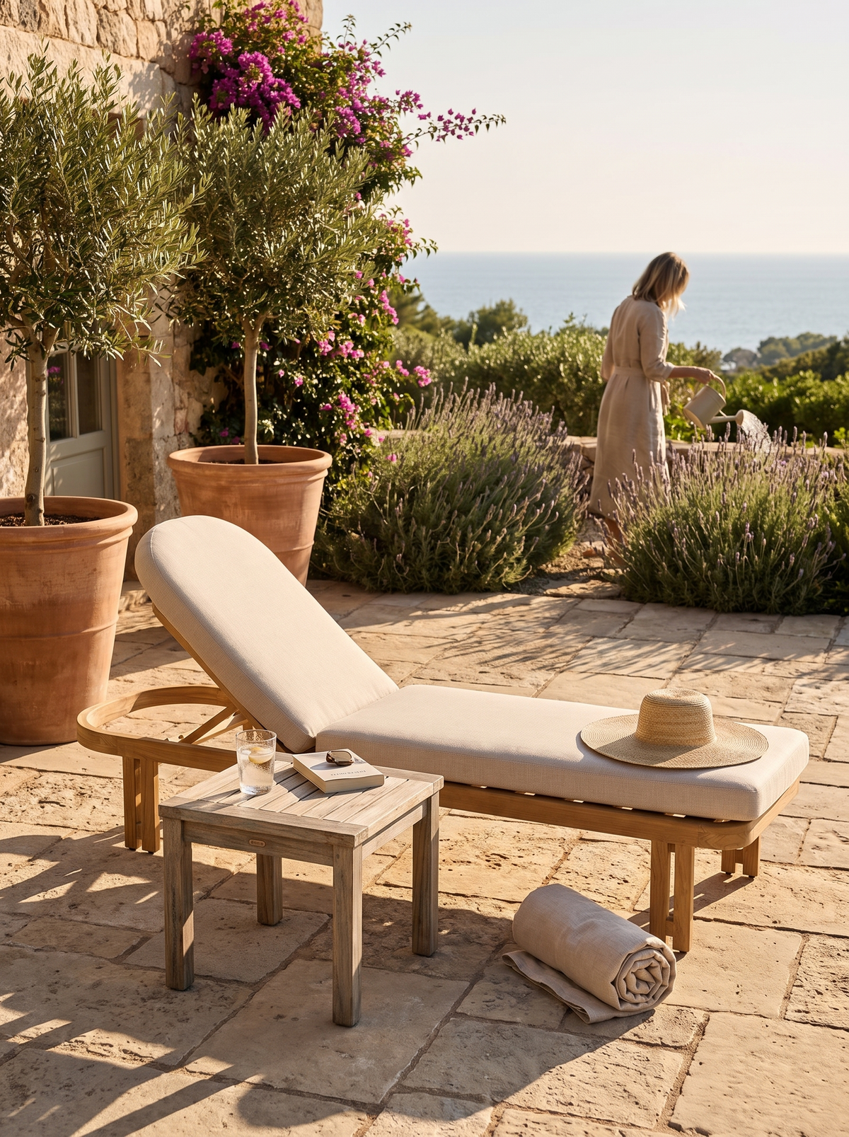 Ojai Teak Chaise Lounge lifestyle 3