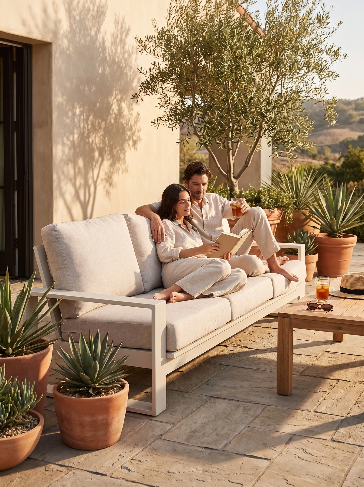 Nicasio Dune Aluminum Sofa lifestyle 1