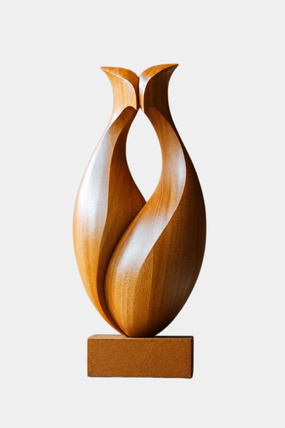 Hollow Abstract Wood Sculpture, styled on a shelf