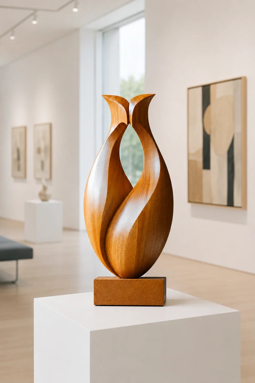 Hollow Abstract Wood Sculpture, base and footing detail
