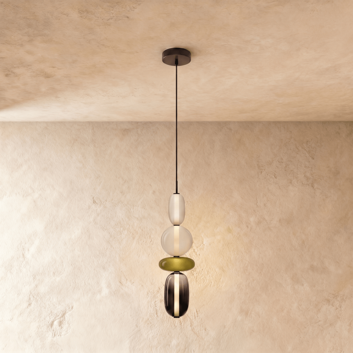 Horiz Metal Pendant Light, shown in scale within a hallway