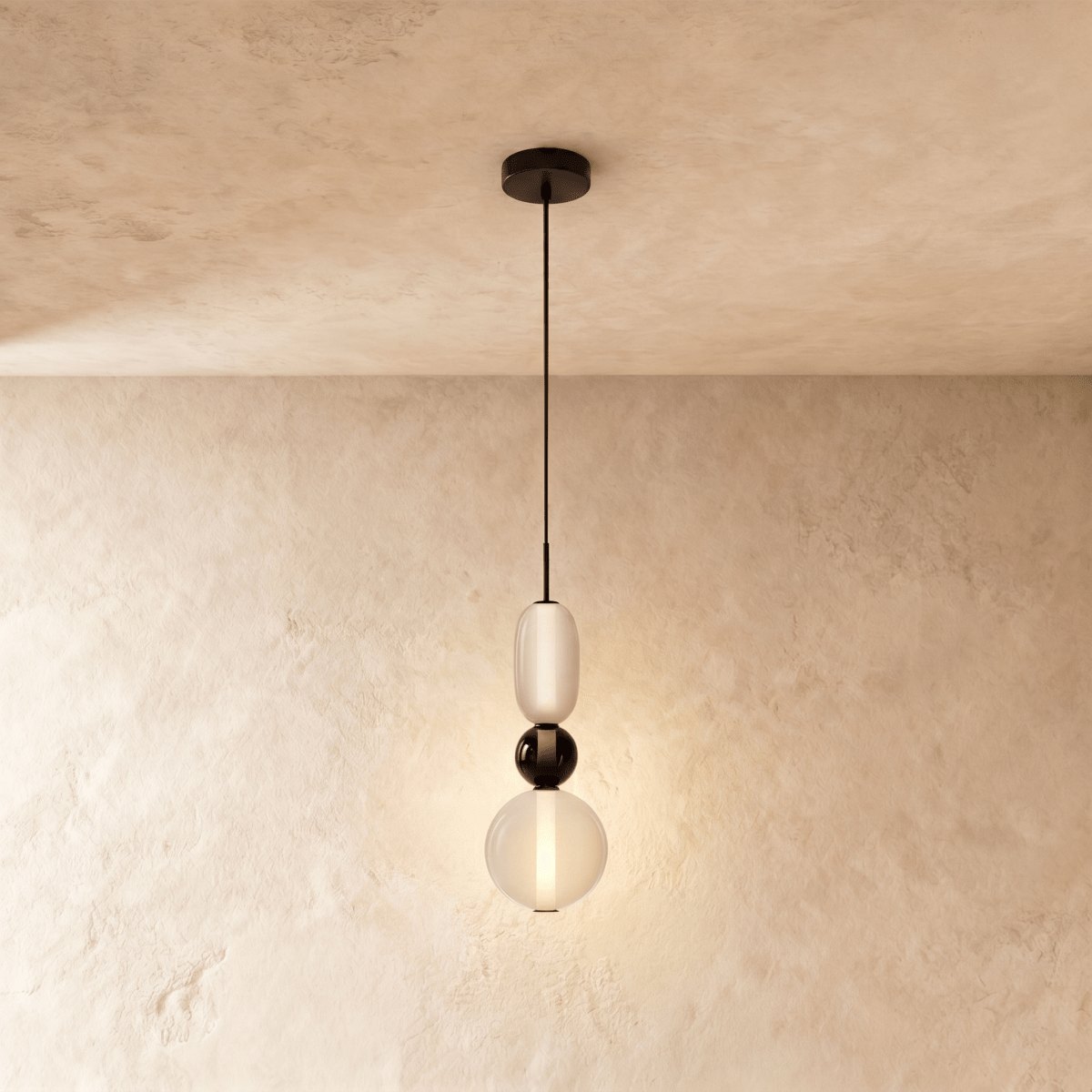 Horiz Metal Pendant Light, cord and ceiling canopy detail