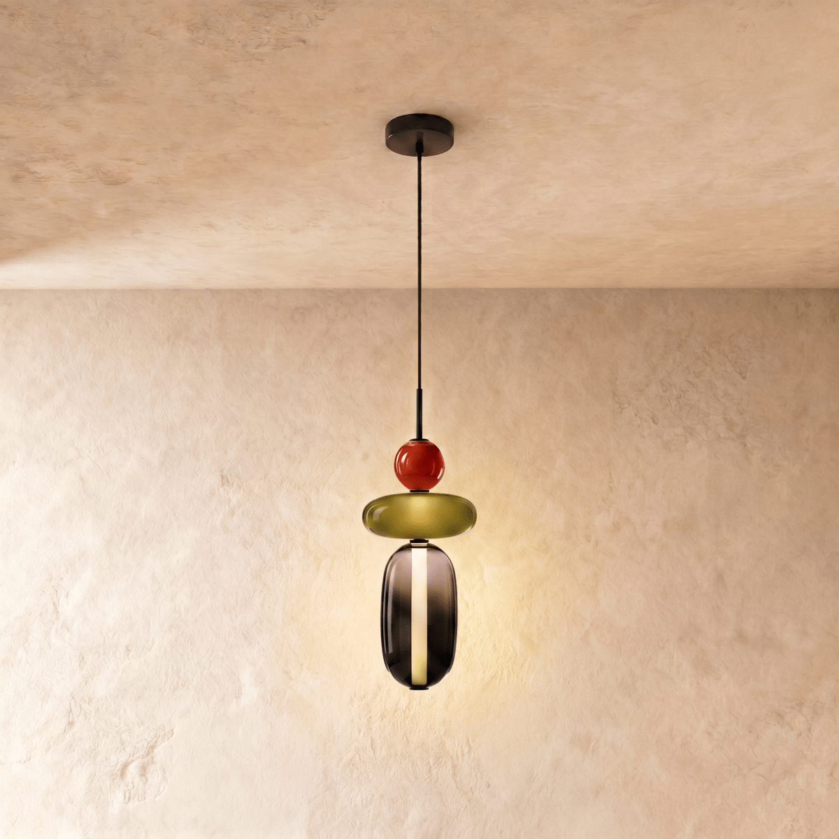 Horiz Metal Pendant Light, unlit profile view