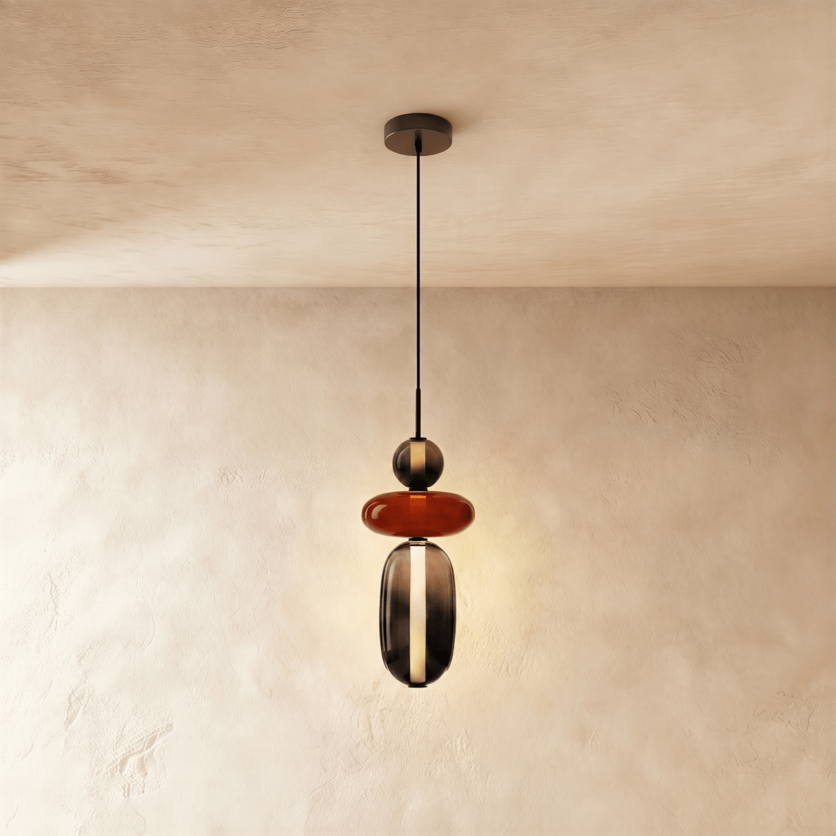 Horiz Metal Pendant Light, glow and light quality close up