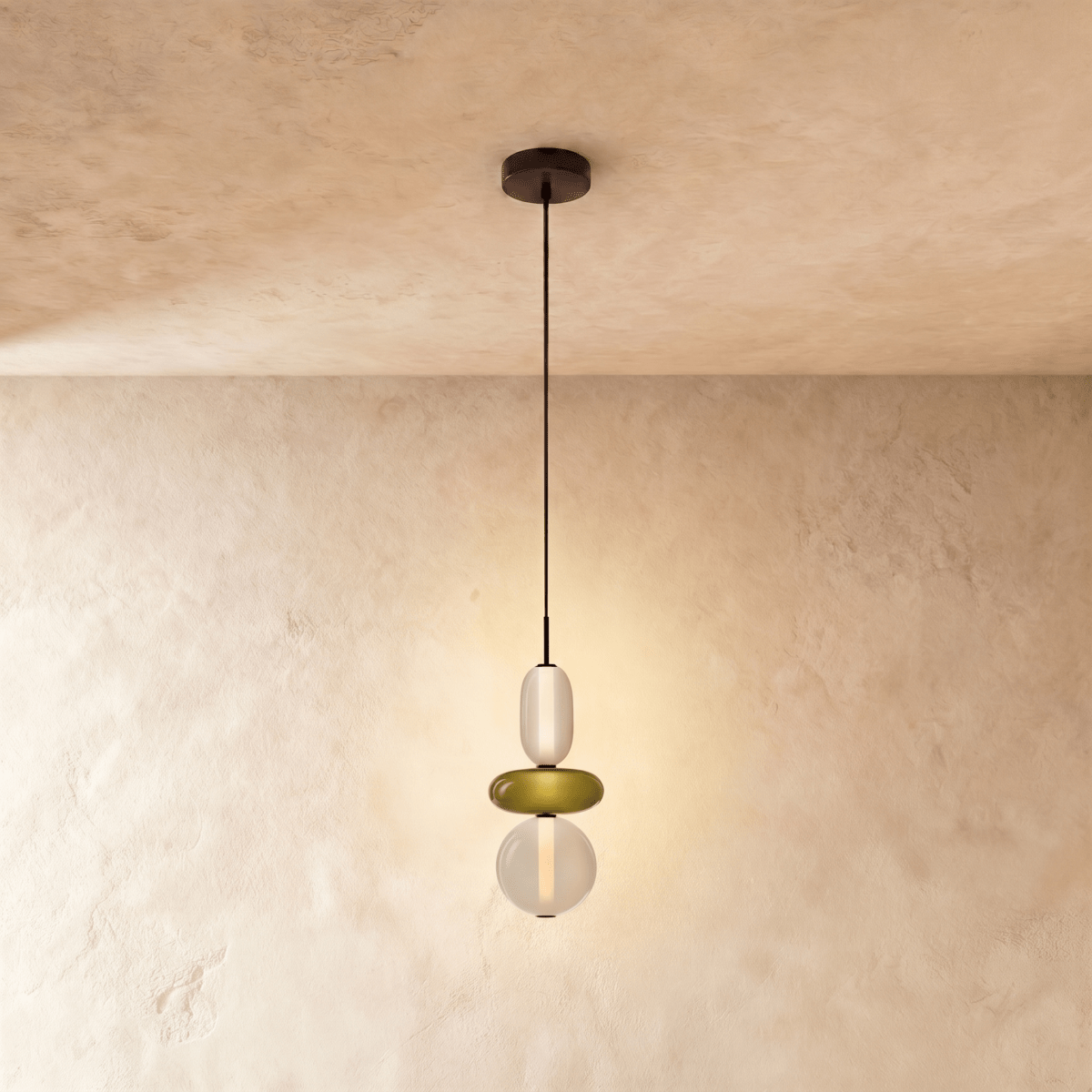 Horiz Metal Pendant Light, styled above a dining table
