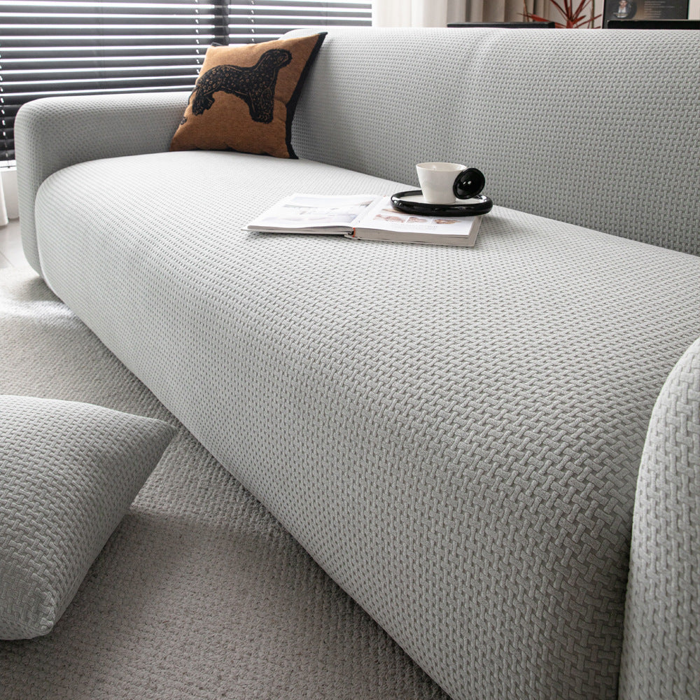 Jacquard Velvet Stretch Sofa Slipcover, draped and styled view