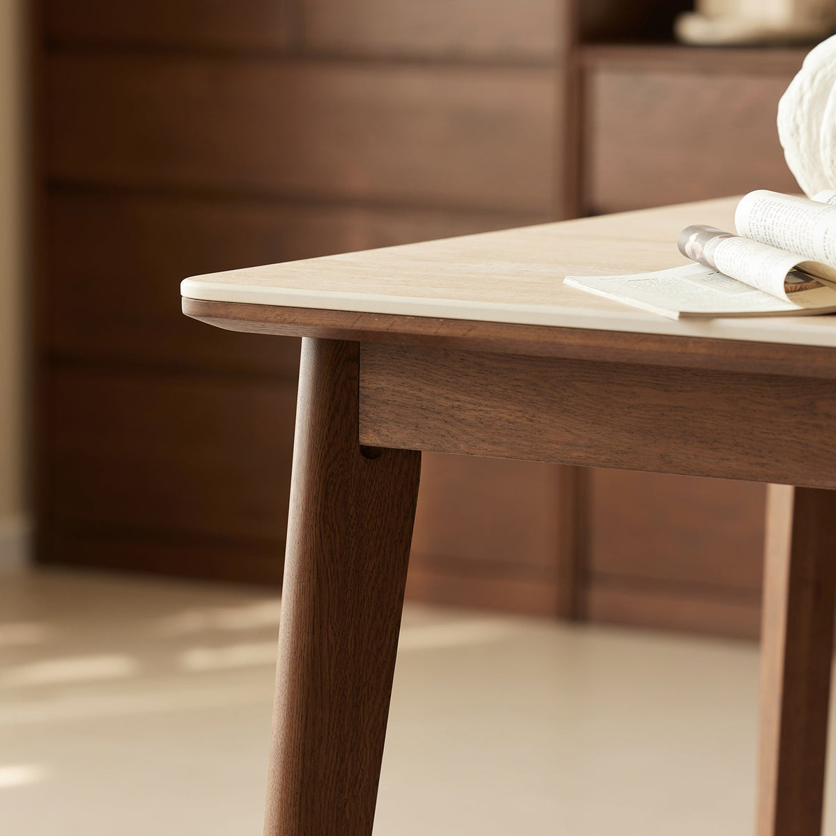 Japandi Sintered Stone Oak Wood Dining Table LENNOR