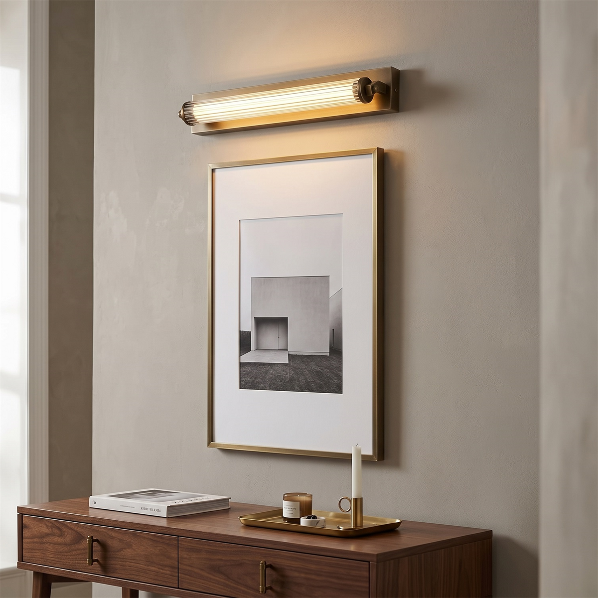 Kerrick Glass Tube Wall Sconce, full fixture view