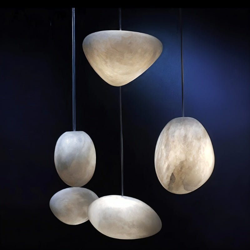 Lapis Alabaster Pendant Light, styled above a dining table