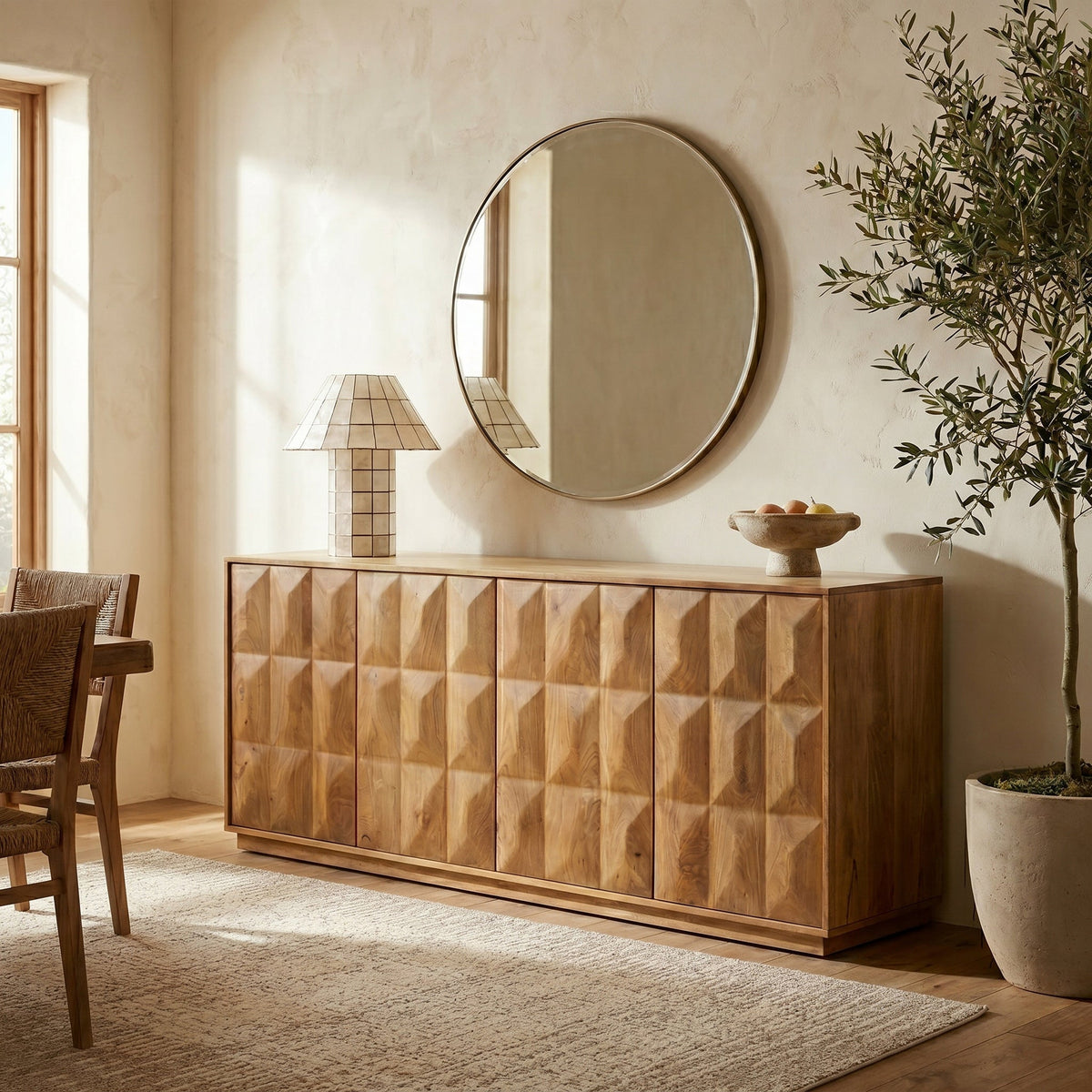 Laso Mango Wood Sideboard (72"), Natural, second styled room view