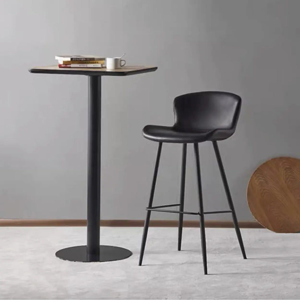 Leather Saddle Counter & Bar Stool with Low Back & Footrest