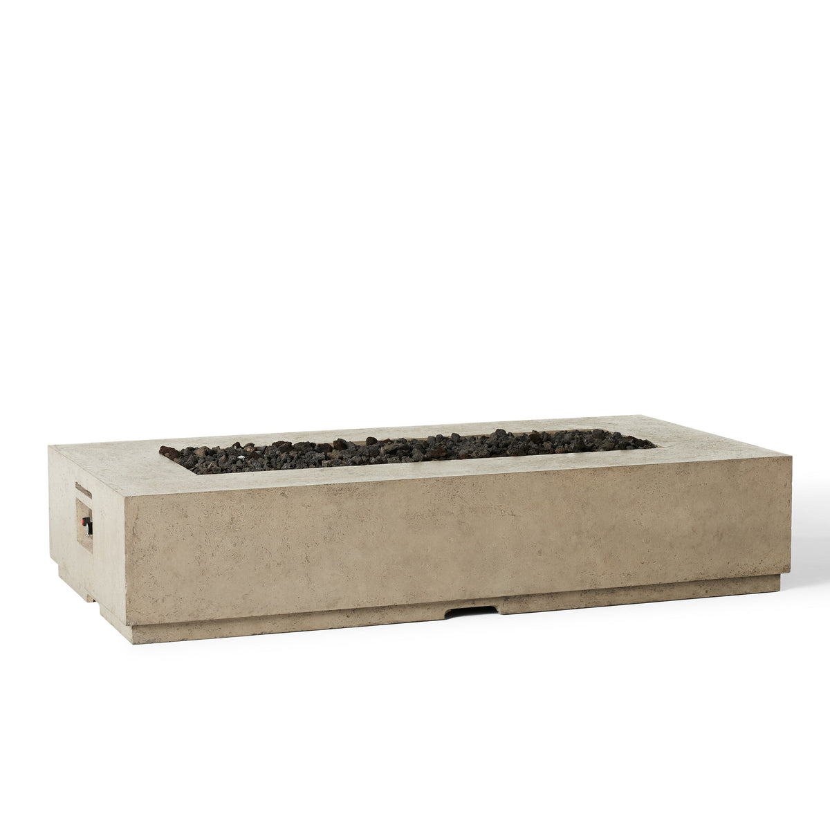 Legend 72" Rectangular Fire Table in Light Basalt, burner and surround detail
