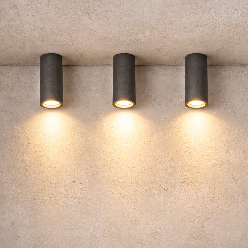 Lithos Minimalist Concrete Ceiling Light, finish and hardware close up