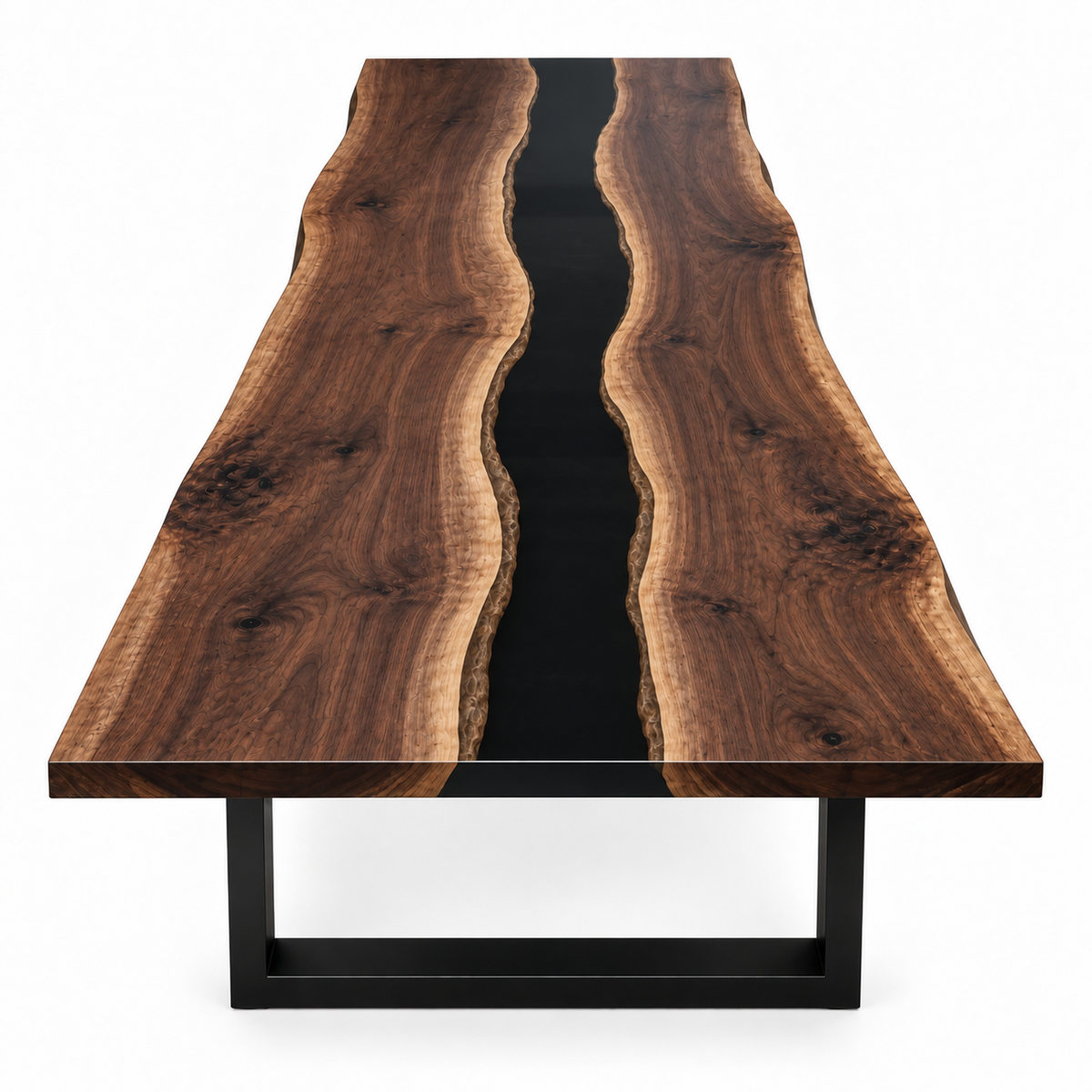 Live Edge Walnut Black Epoxy Table, angled three quarter view