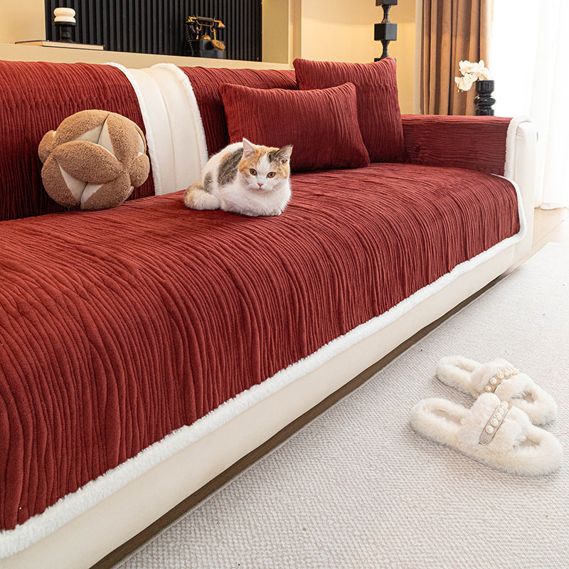 Luxe Crystal Velvet Sofa Protector, corner and seam detail