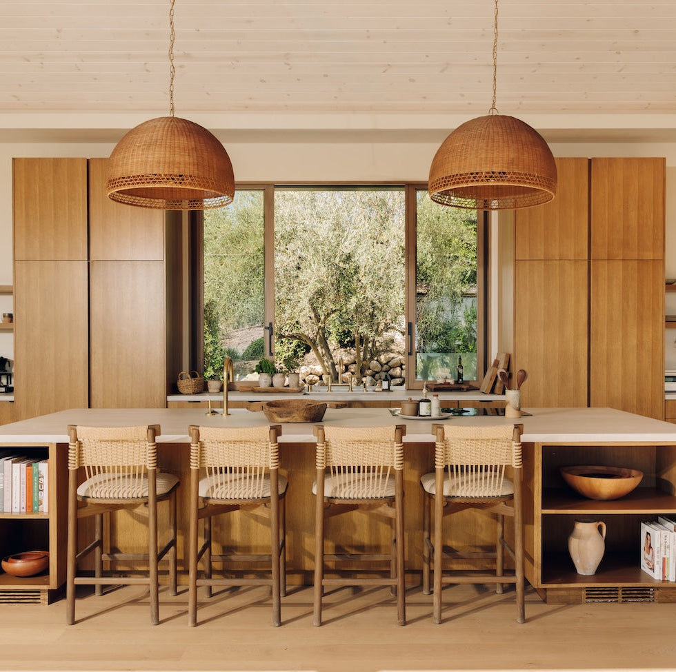 Marea Wicker Pendant Light, full fixture view