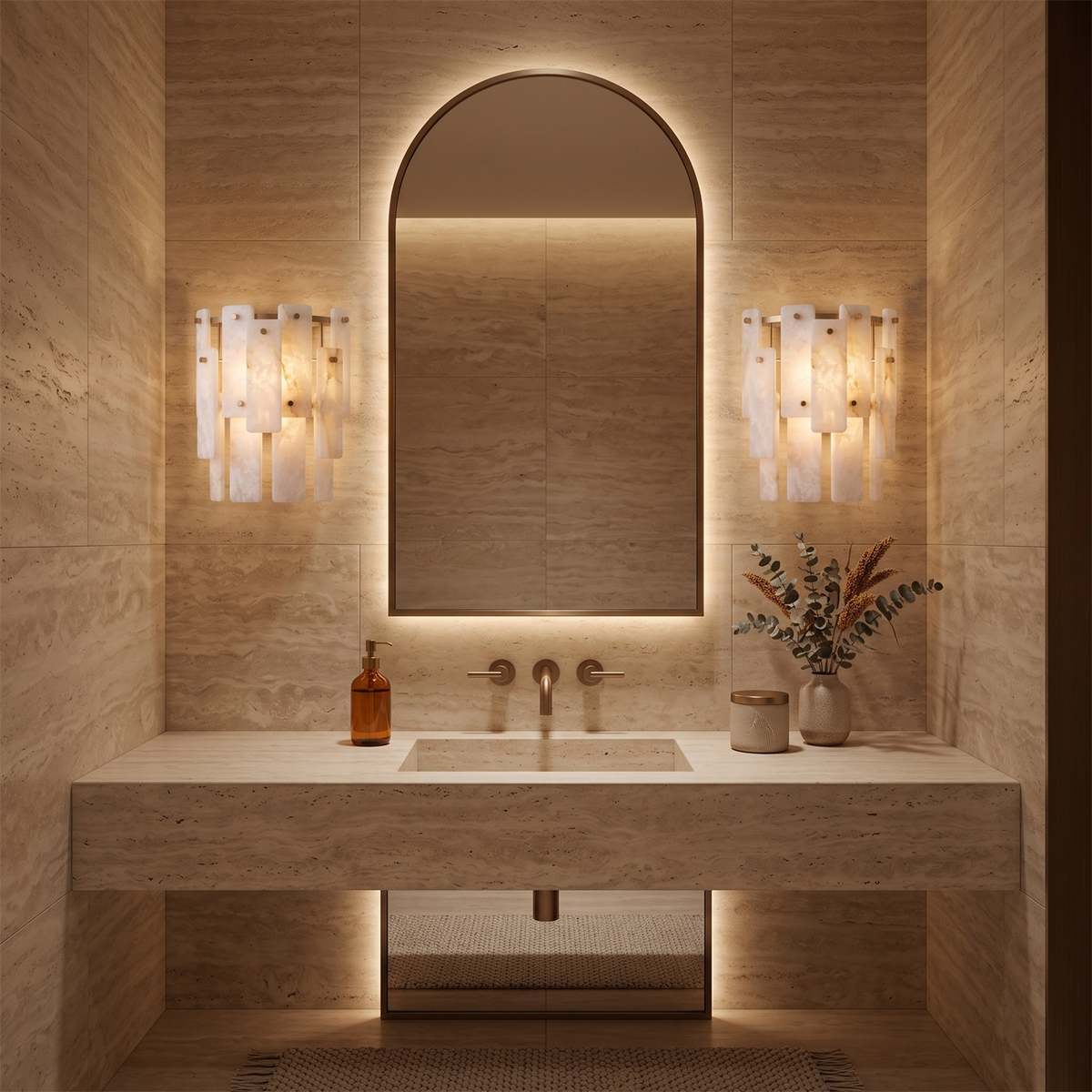 Marloweith Alabaster Wall Sconce, angled three quarter view