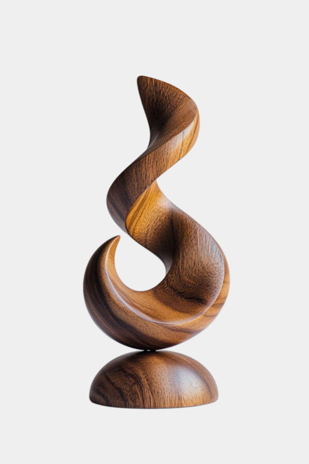 Meridian Abstract Wood Sculpture, styled on a shelf