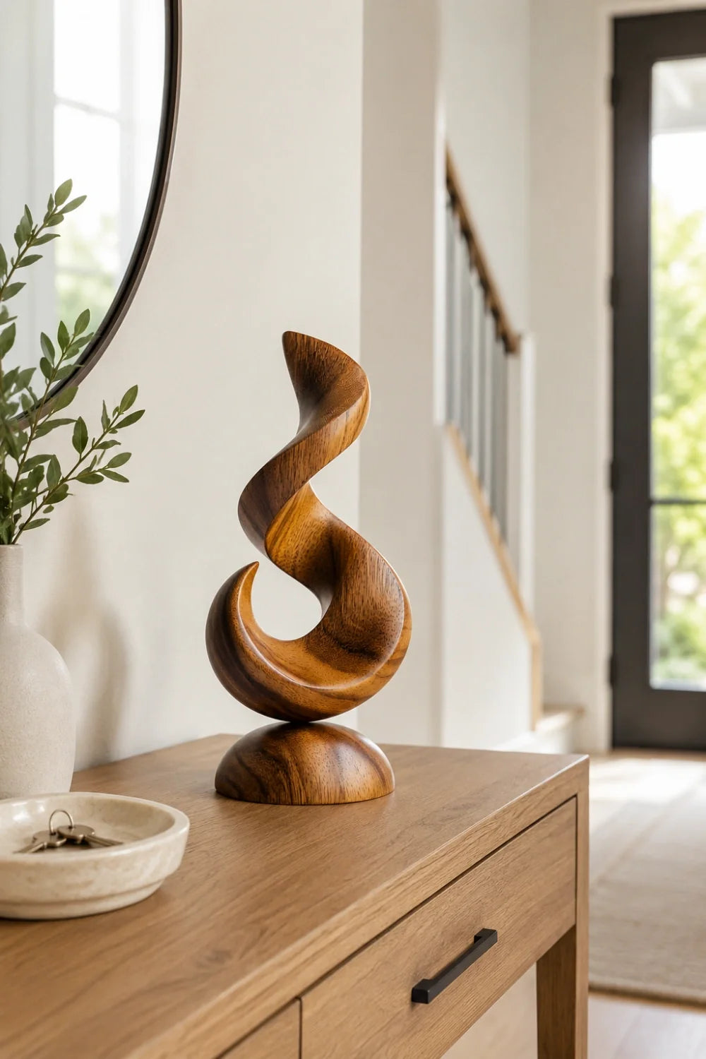 Meridian Abstract Wood Sculpture, full front view