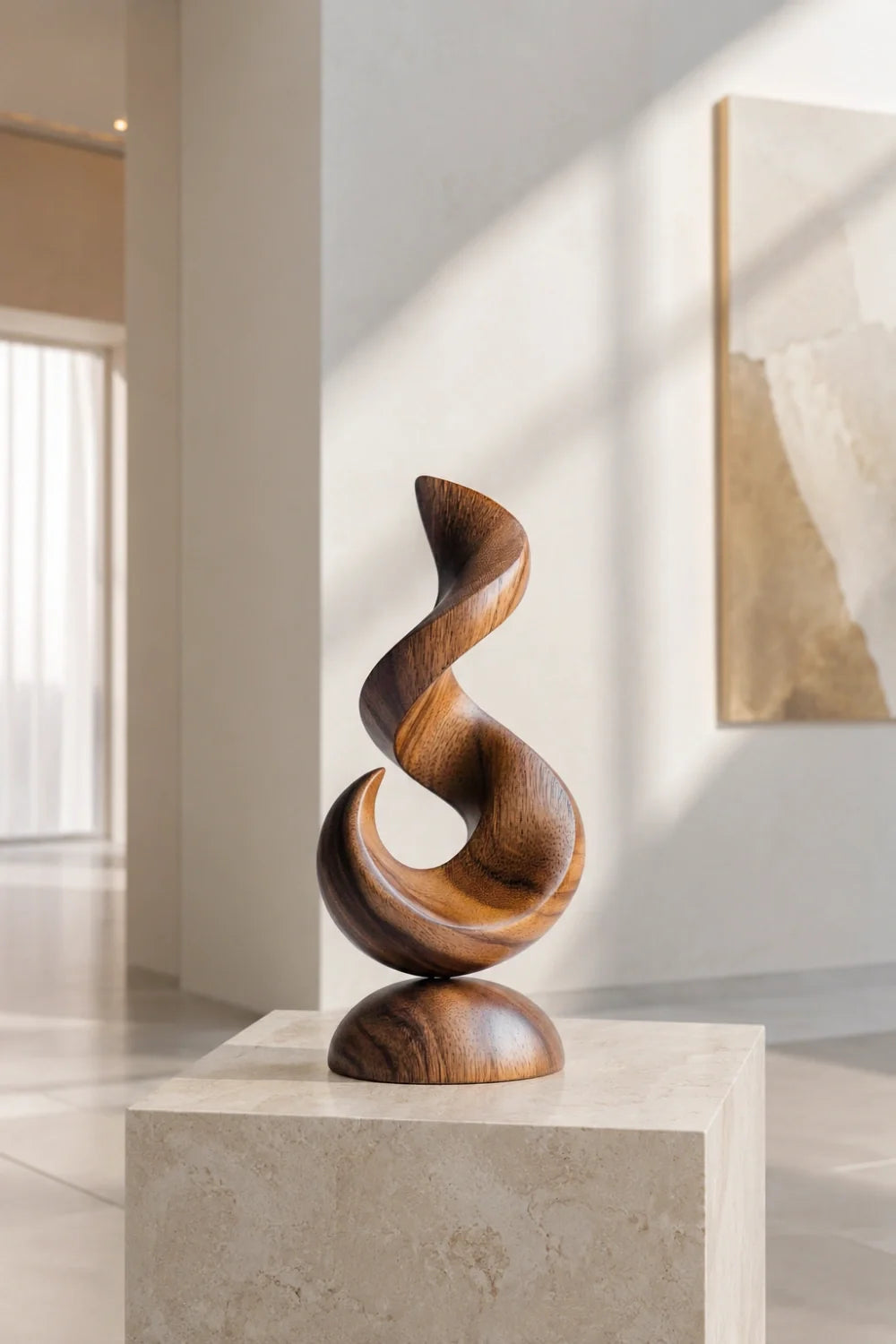 Meridian Abstract Wood Sculpture, base and footing detail