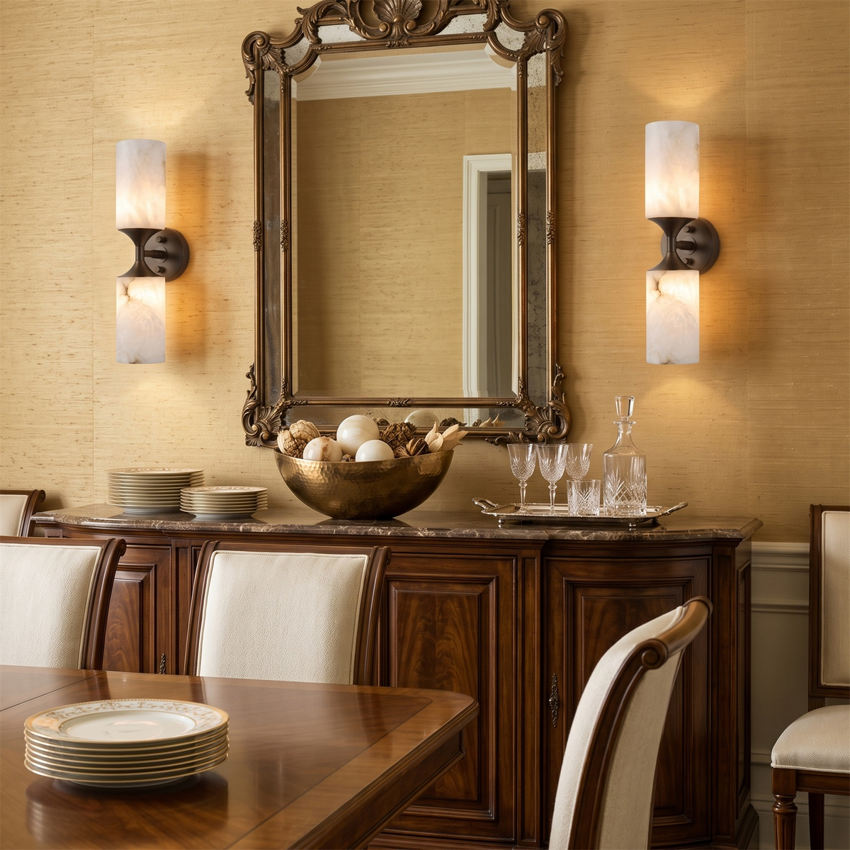 Merrick Alabaster Wall Sconce, full fixture view