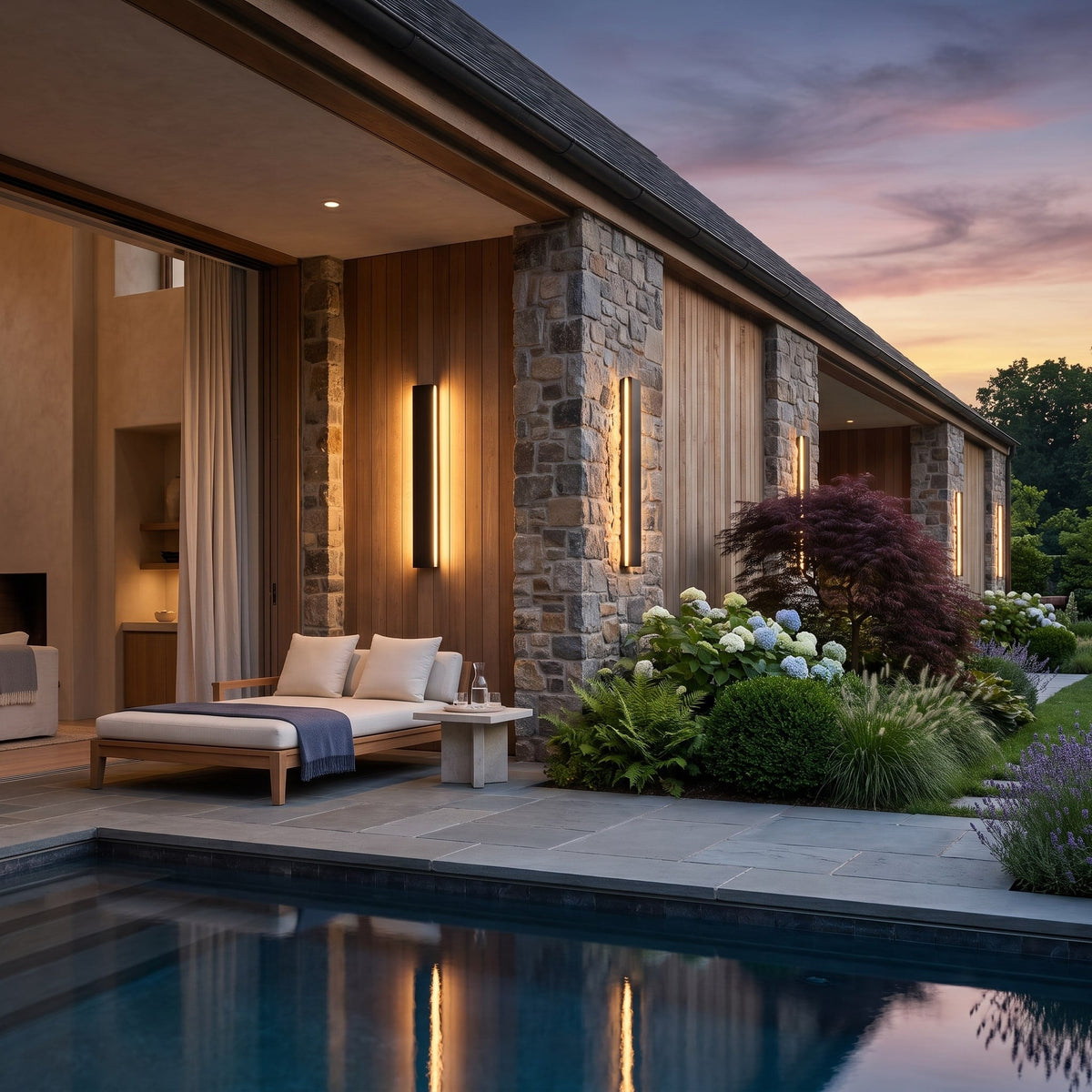 Modern Outdoor Wall Light, styled in a hallway