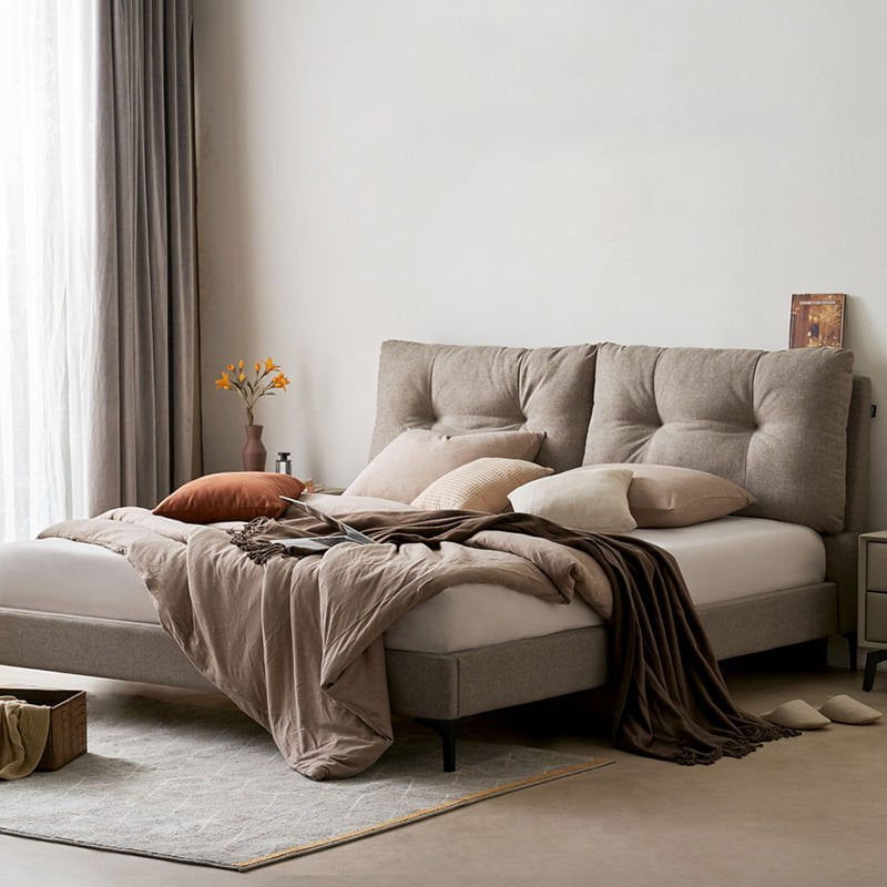 Modern Upholstered Bed Frame, full bed with bedding