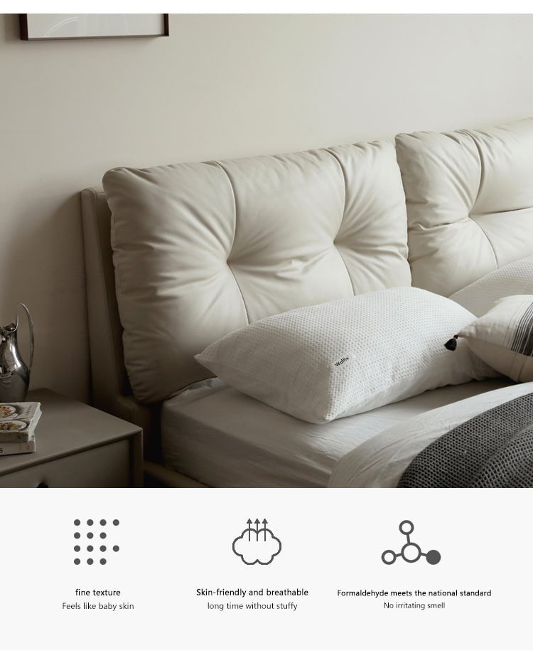 Modern Upholstered Bed Frame, scale against a wall