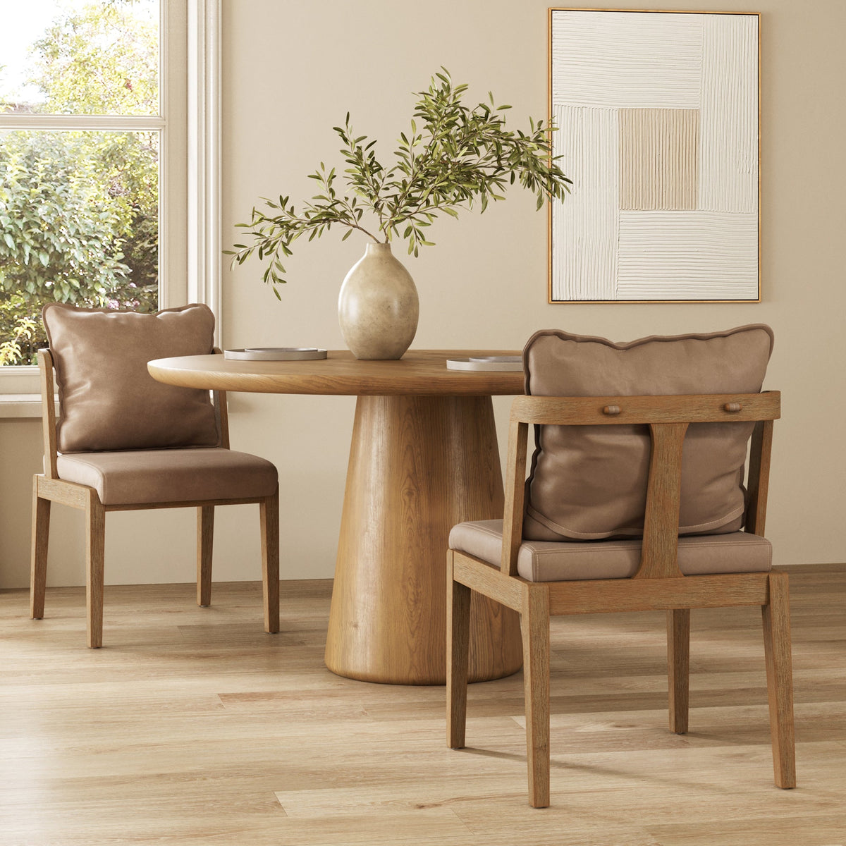 Modern Wood Faux Leather Dining Chair (Set of 2), main studio shot