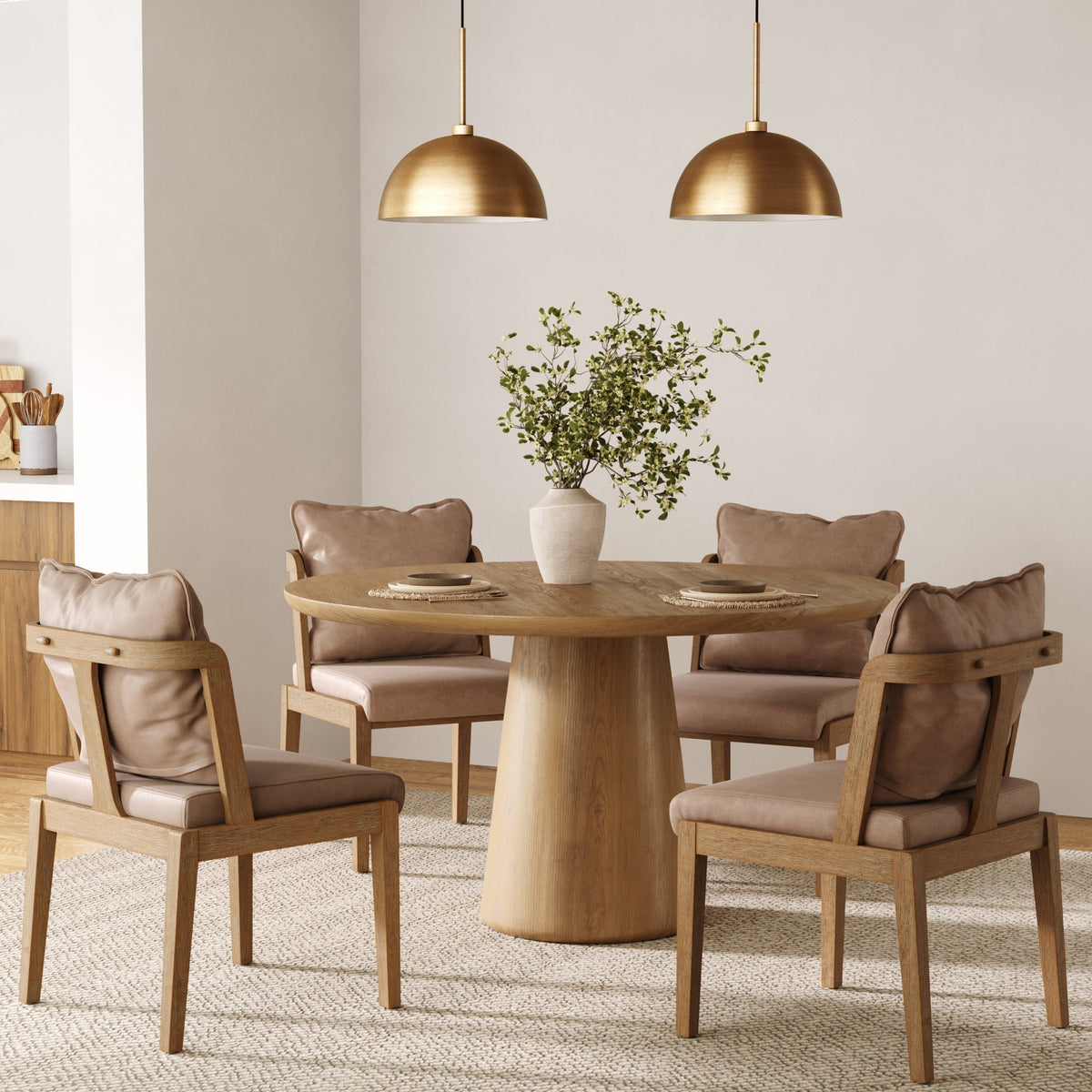 Modern Wood Faux Leather Dining Chair (Set of 4), main studio shot