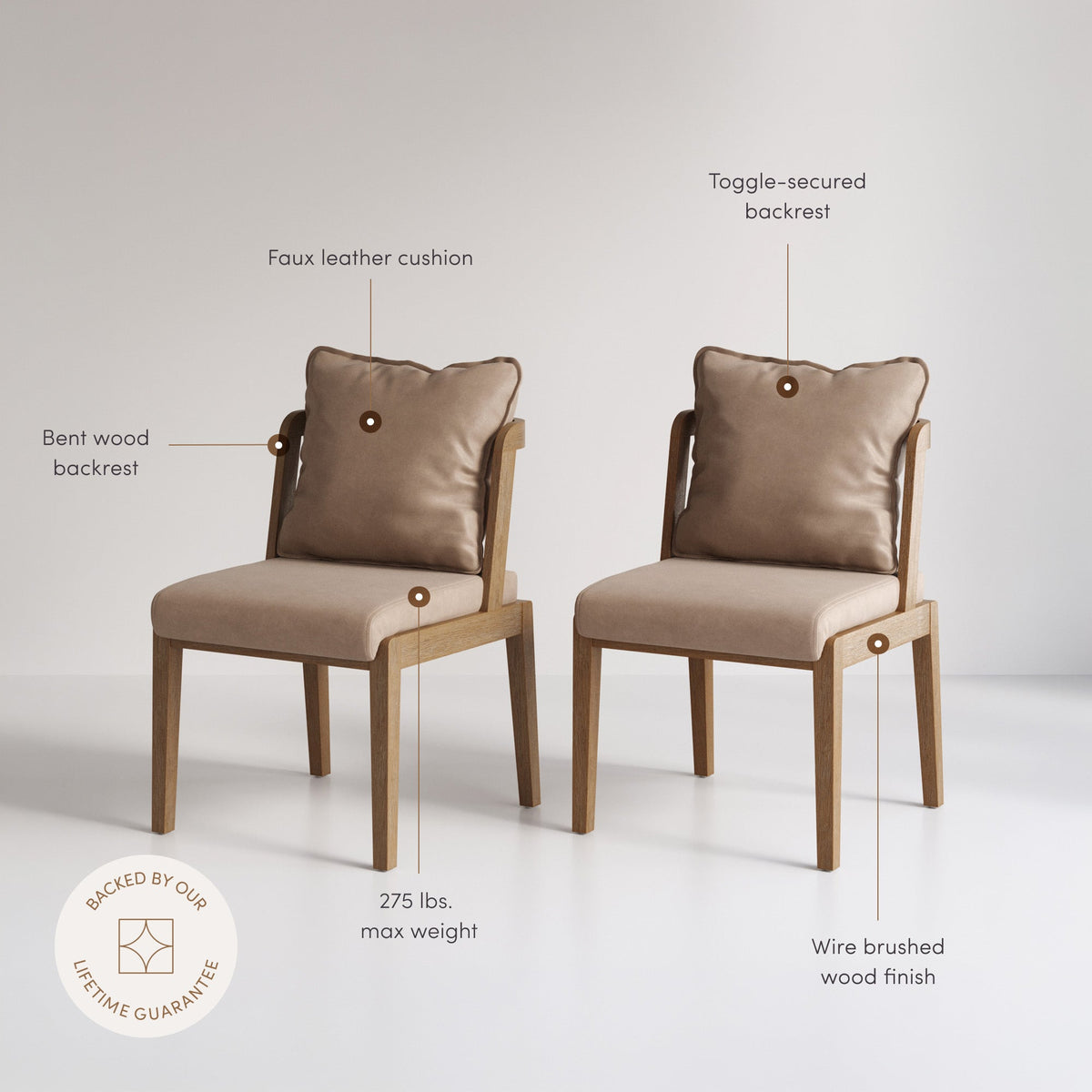 Modern Wood Faux Leather Dining Chair (Set of 4), feature detail