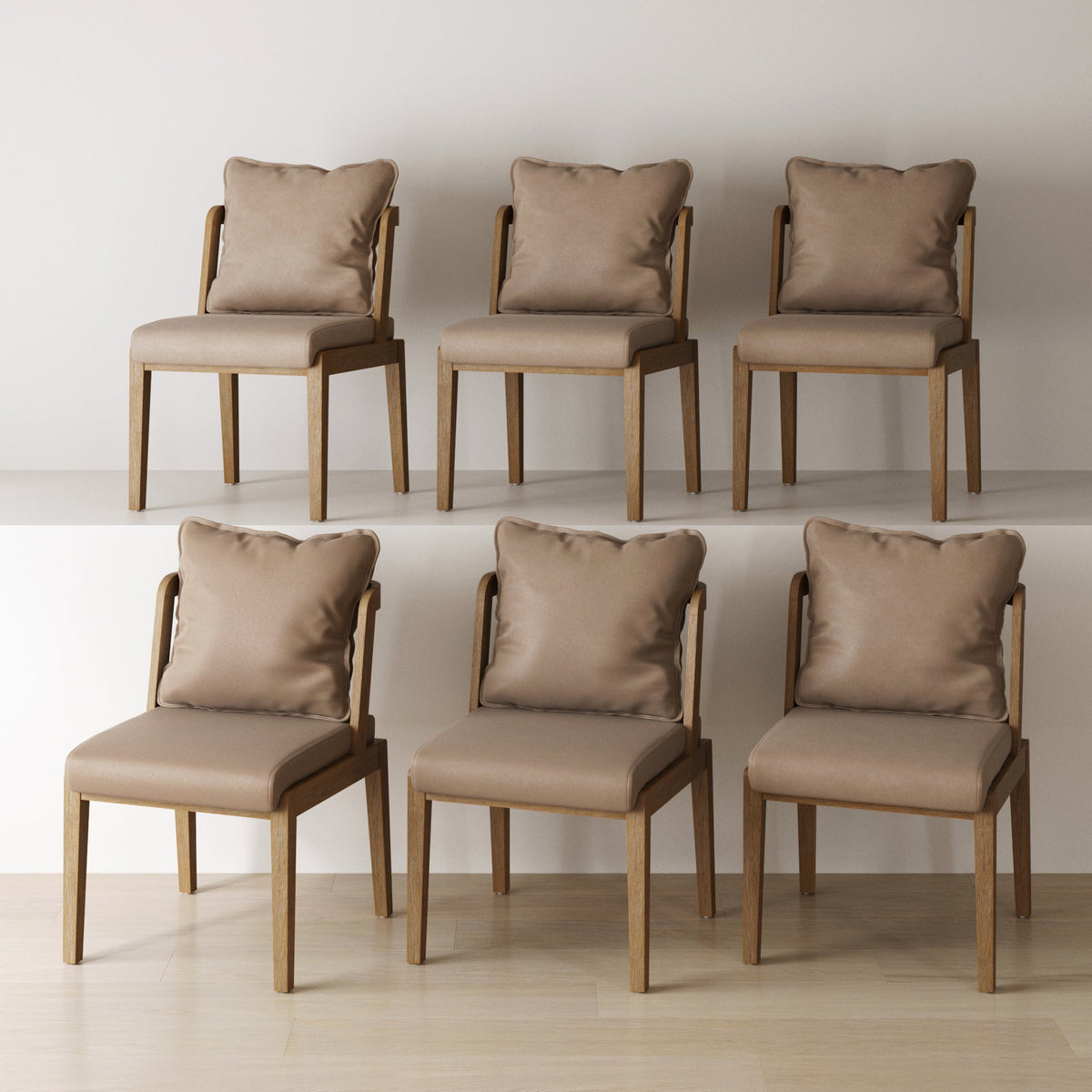 Modern Wood Faux Leather Dining Chair (Set of 6), alternate studio angle