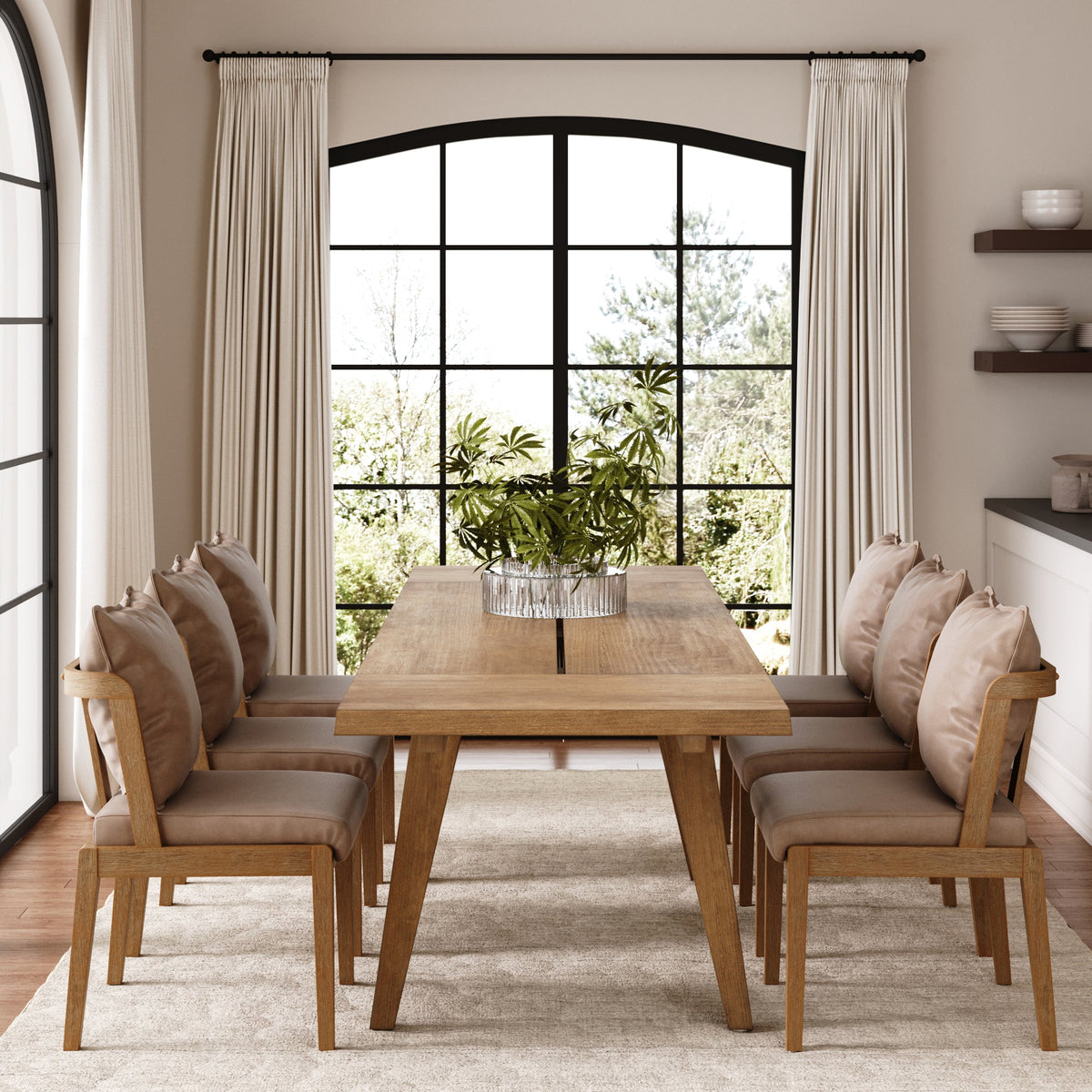 Modern Wood Faux Leather Dining Chair (Set of 6), styled in a real room