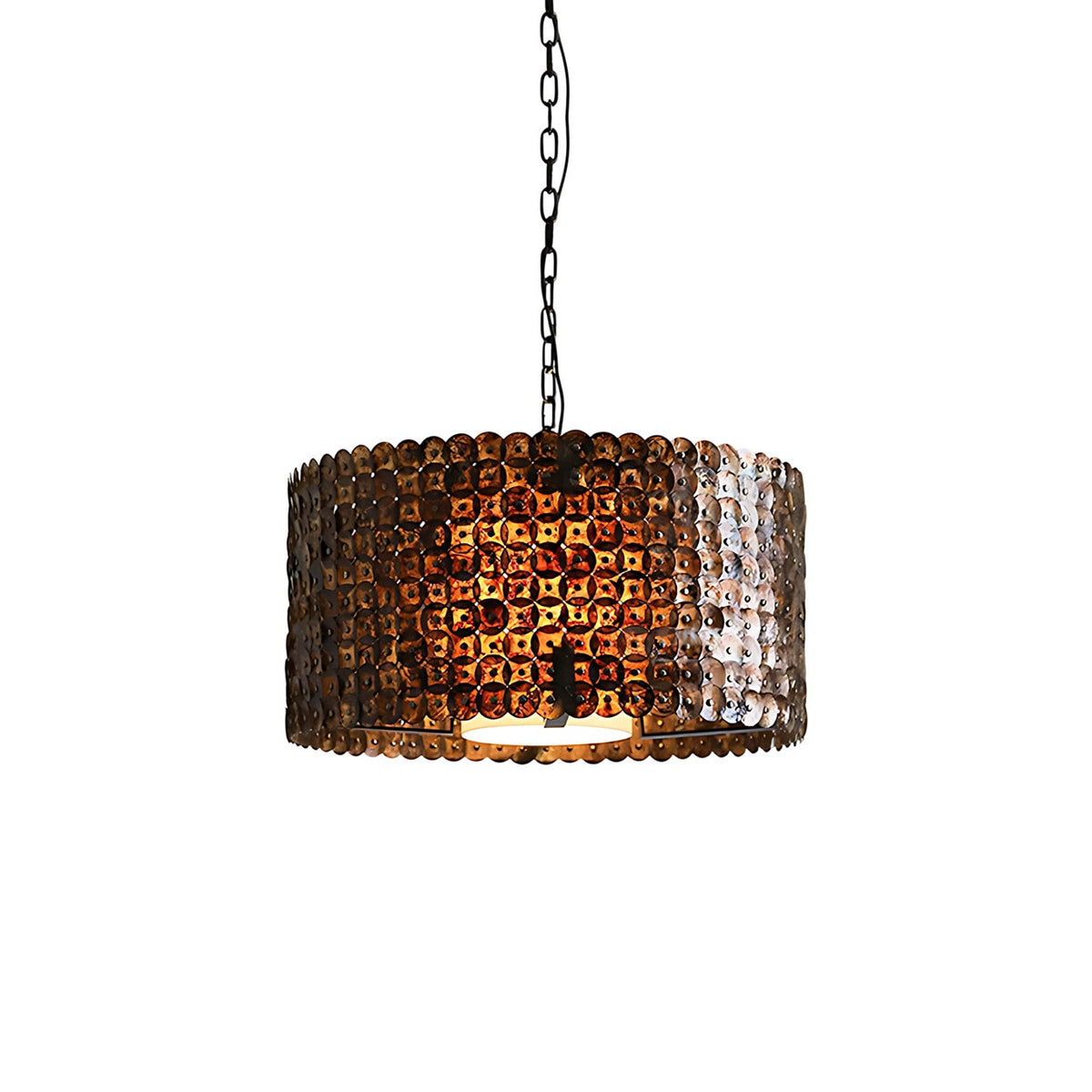 Naerix Shell Pendant Lamp, lit in a styled room