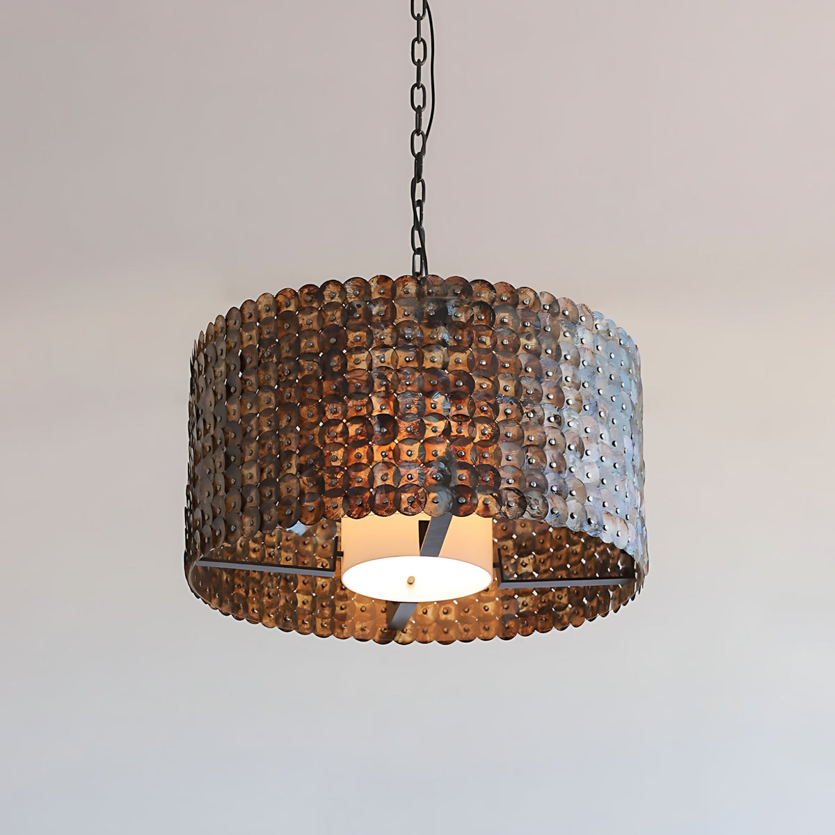 Naerix Shell Pendant Lamp, second scale against a ceiling