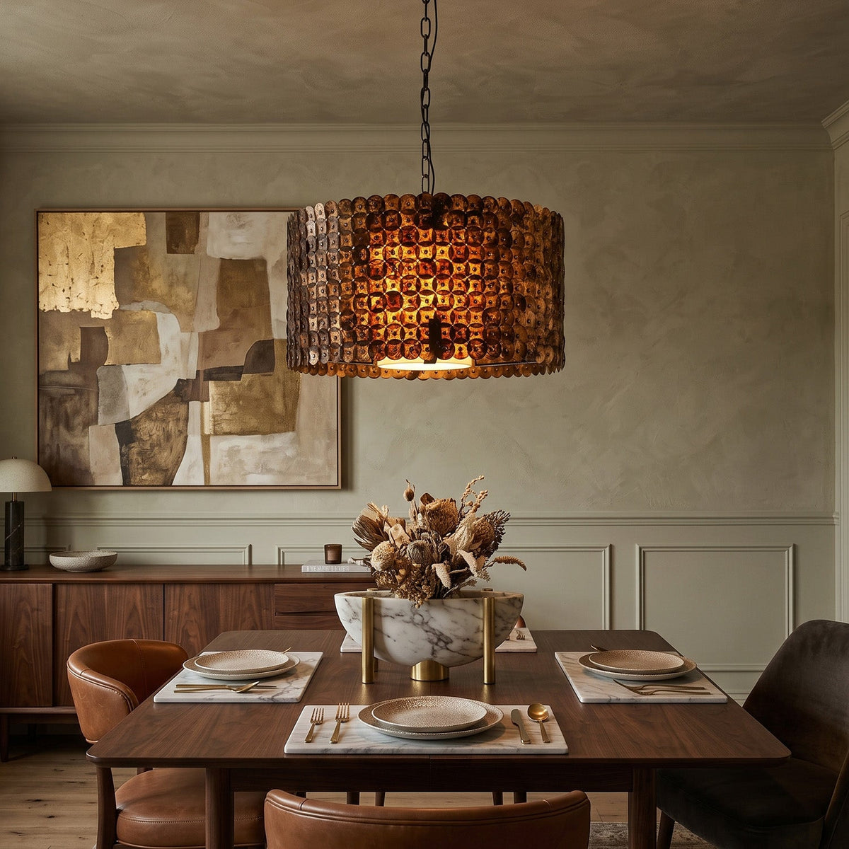 Naerix Shell Pendant Lamp, full fixture from the front
