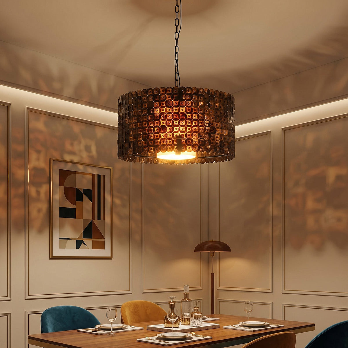 Naerix Shell Pendant Lamp, hung above a dining table