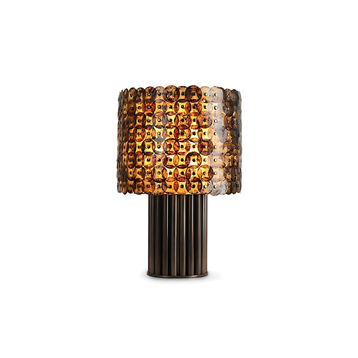Naerix Shell Table Lamp, lit on a side table