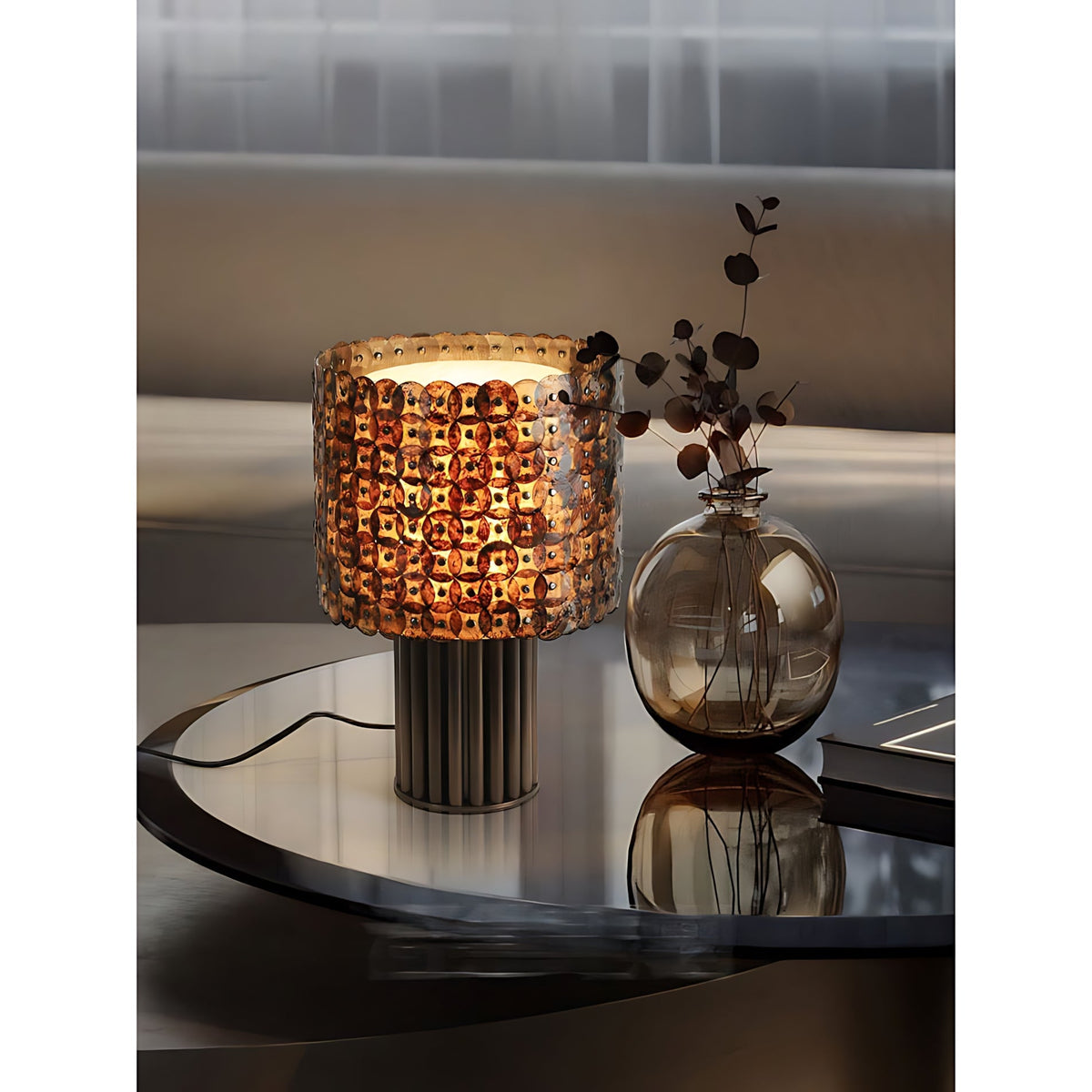 Naerix Shell Table Lamp, second styled on a console
