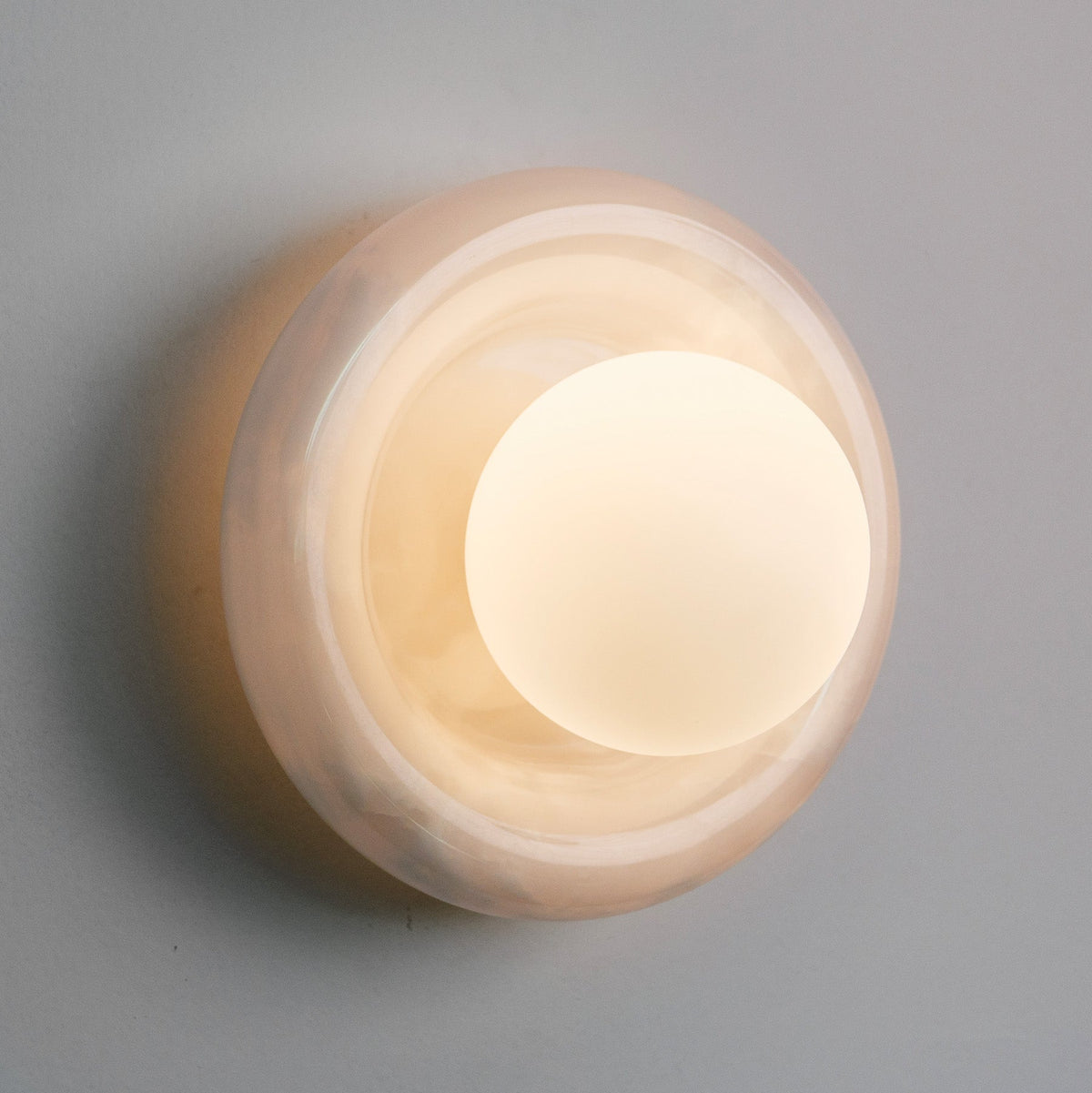 Nara Alabaster Cloud Stone Bubble Plate Wall Light, full fixture view