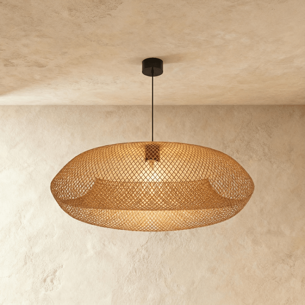 Nest Rattan Pendant Light, shade and diffuser detail