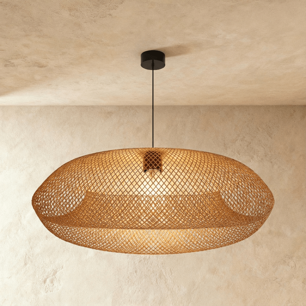 Nest Rattan Pendant Light, cord and ceiling canopy detail