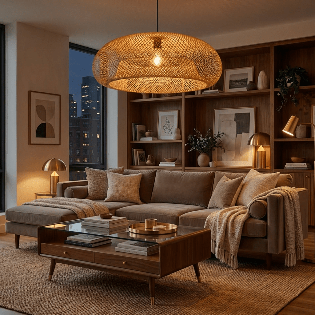 Nest Rattan Pendant Light, glow and light quality close up