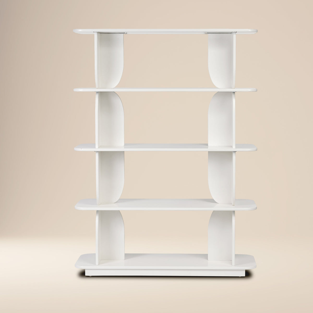 Padua 62" Engineered Wood Bookshelf, Ivory White, open door and storage view